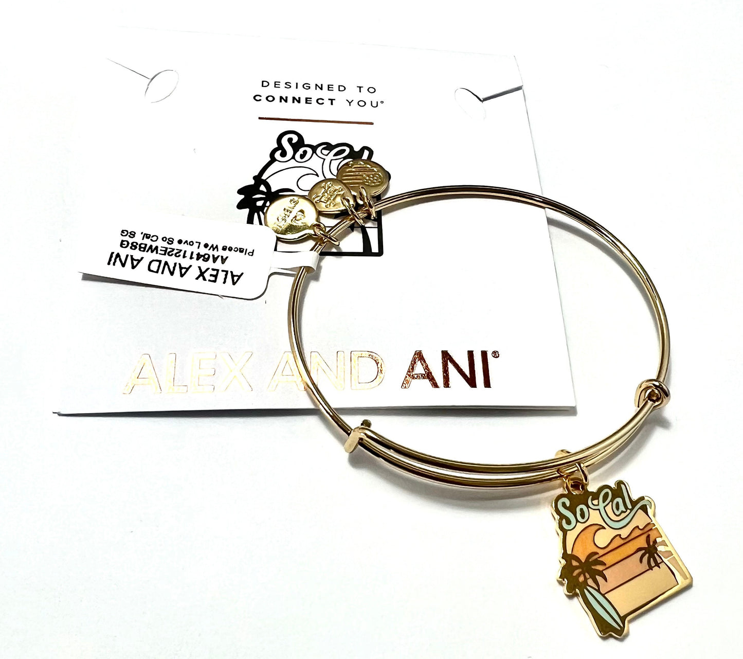 Alex and Ani - Places We Love So Cal Charm, Destination Bangle Bracelet, Rafaelian Silver/Gold, Stackable, Collectors Gift for Her NWT+Card