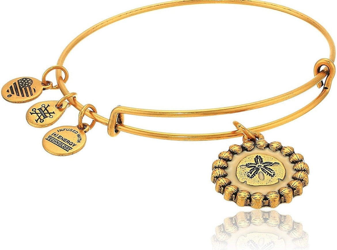 Alex and Ani - Sand Dollar Color Infusion Charm Bangle in Rafaelian Gold, Stackable & Adjustable Bracelet, Collectors Gift for Her