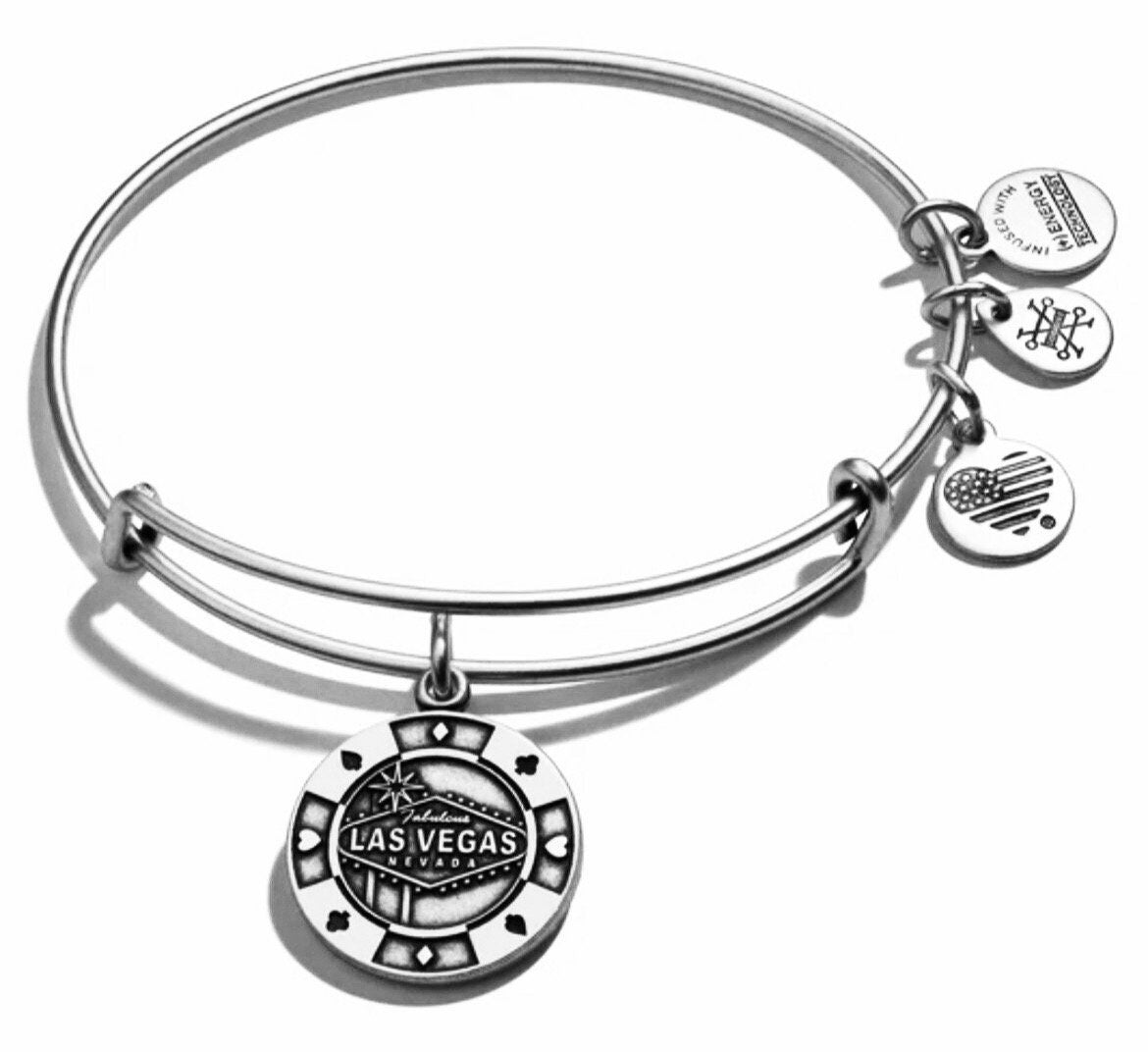 Alex and Ani - Las Vegas Sign Charm, Destination Bangle, NWOT, Rafaelian Gold/Silver, Adjustable, & Stackable, Collector’s Gift for Her