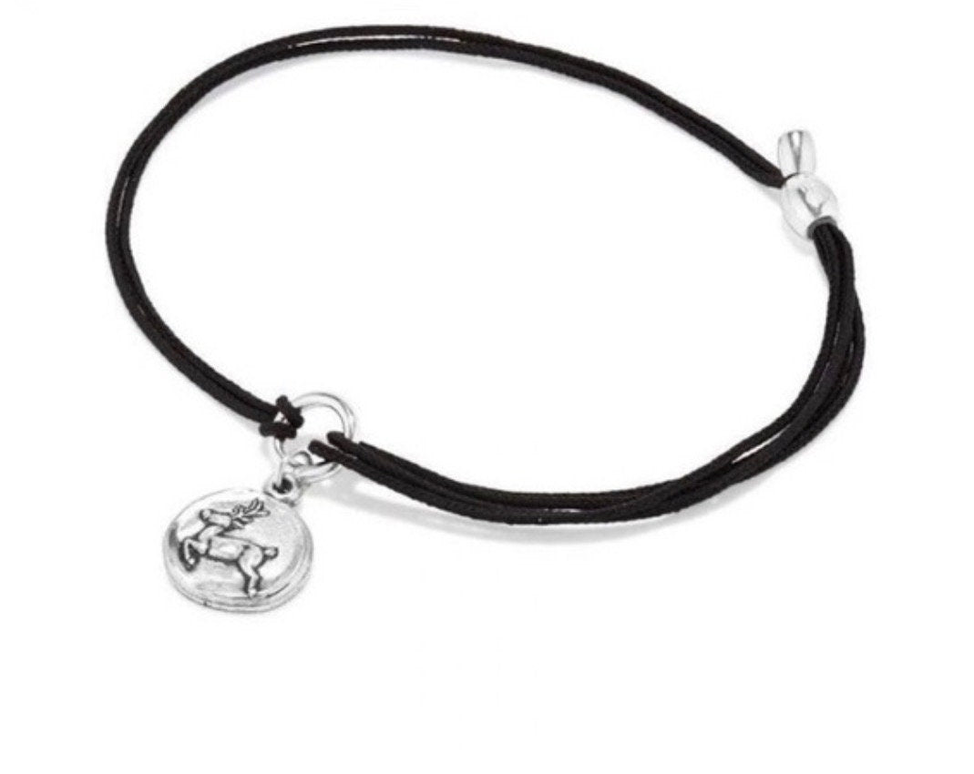 Alex and Ani - Reindeer Charm Kindred Pull Cord Bracelet,  Rafaelian Silver®, Collector's Gift, Black Cord Bracelet, NWOT + Card