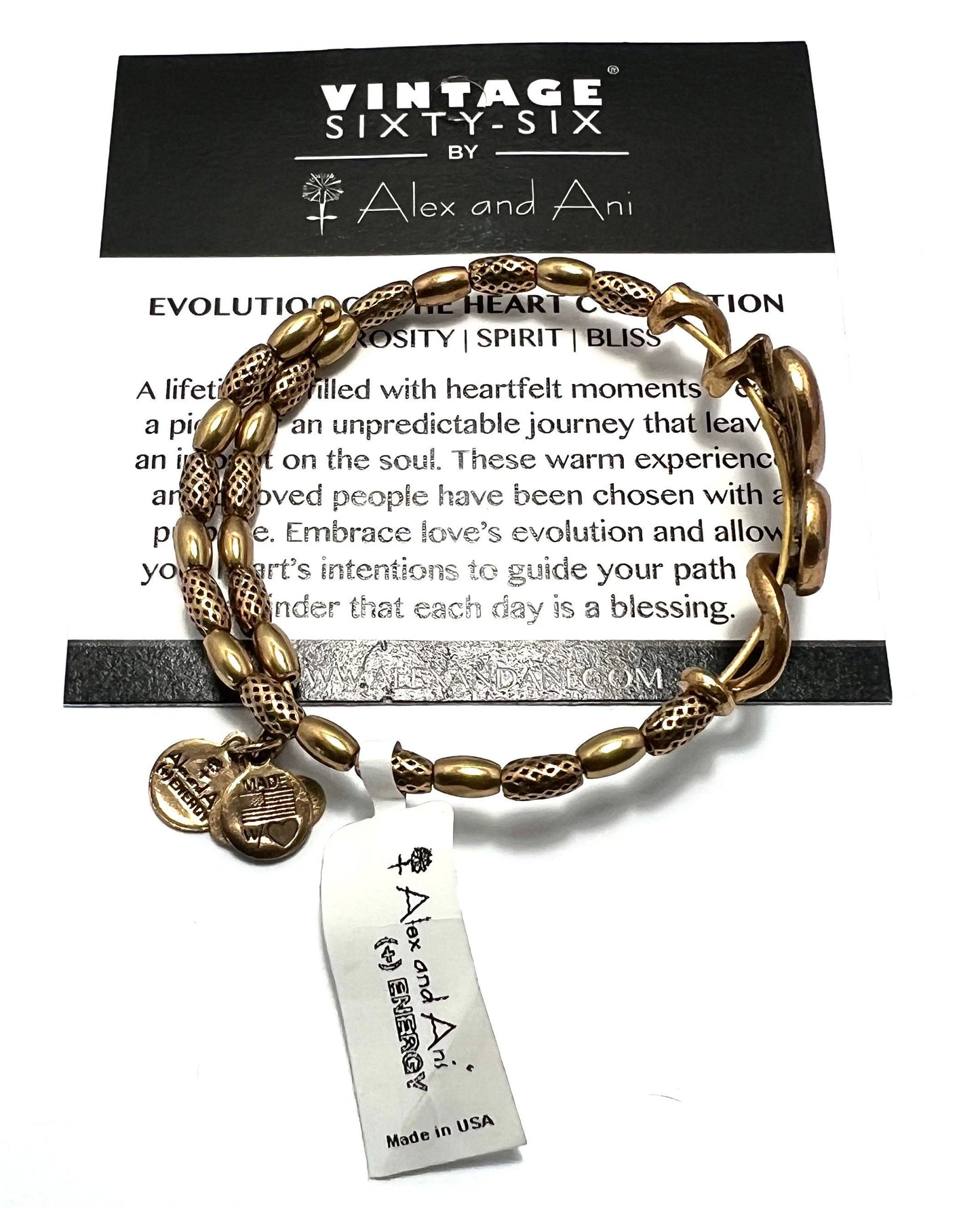 Alex and Ani - Heart & Beaded Wrap  - Vintage Sixty-Six Energy Infused Wrap, Rafaelian Rose Gold NWT + Card plus Box,  Gift for Her