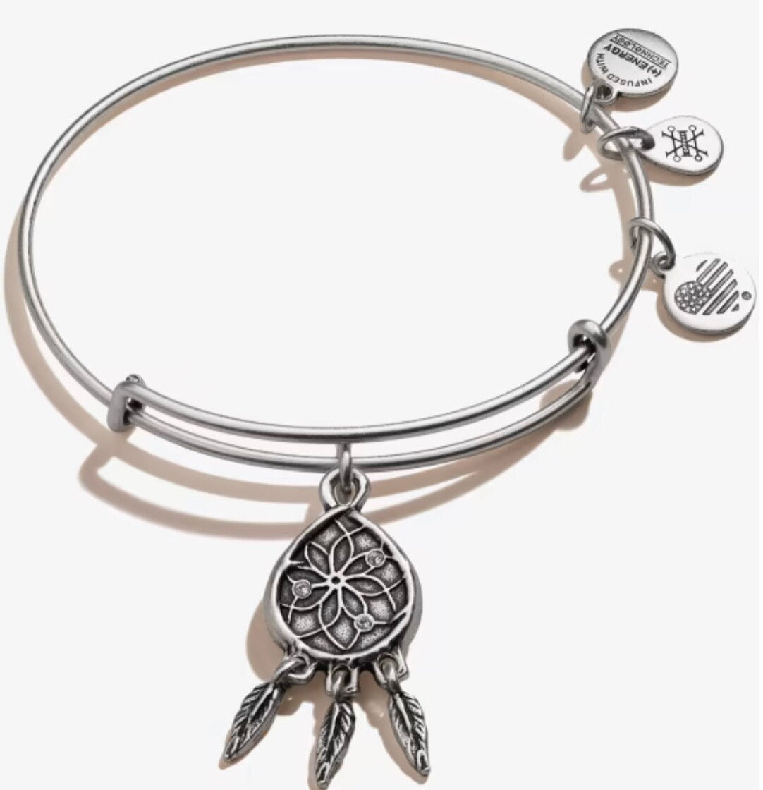 Alex and Ani - Dreamcatcher Charm Bangle, Swarovski Crystal Beads, Wear for Protection + Strength, Rafaelian Silver, Gift for Her NWT+Card