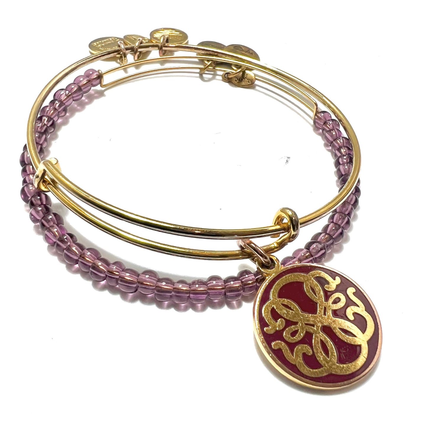 Alex and Ani - Garnet Beaded Bangle in Rafaelian Gold, + Cabernet “Path of Life” Rafaelian Gold Charm Bangle - 2 for 1 Bundle, NWOT