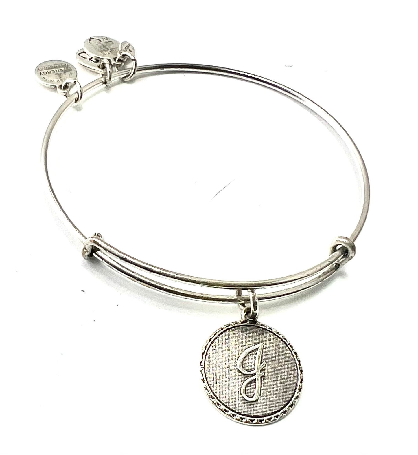 Alex and Ani - “J” Initial Bracelet Charm Bangle, Adjustable and Stackable, Rafaelian Gold/Silver, Collectors Gift, Retired Charm