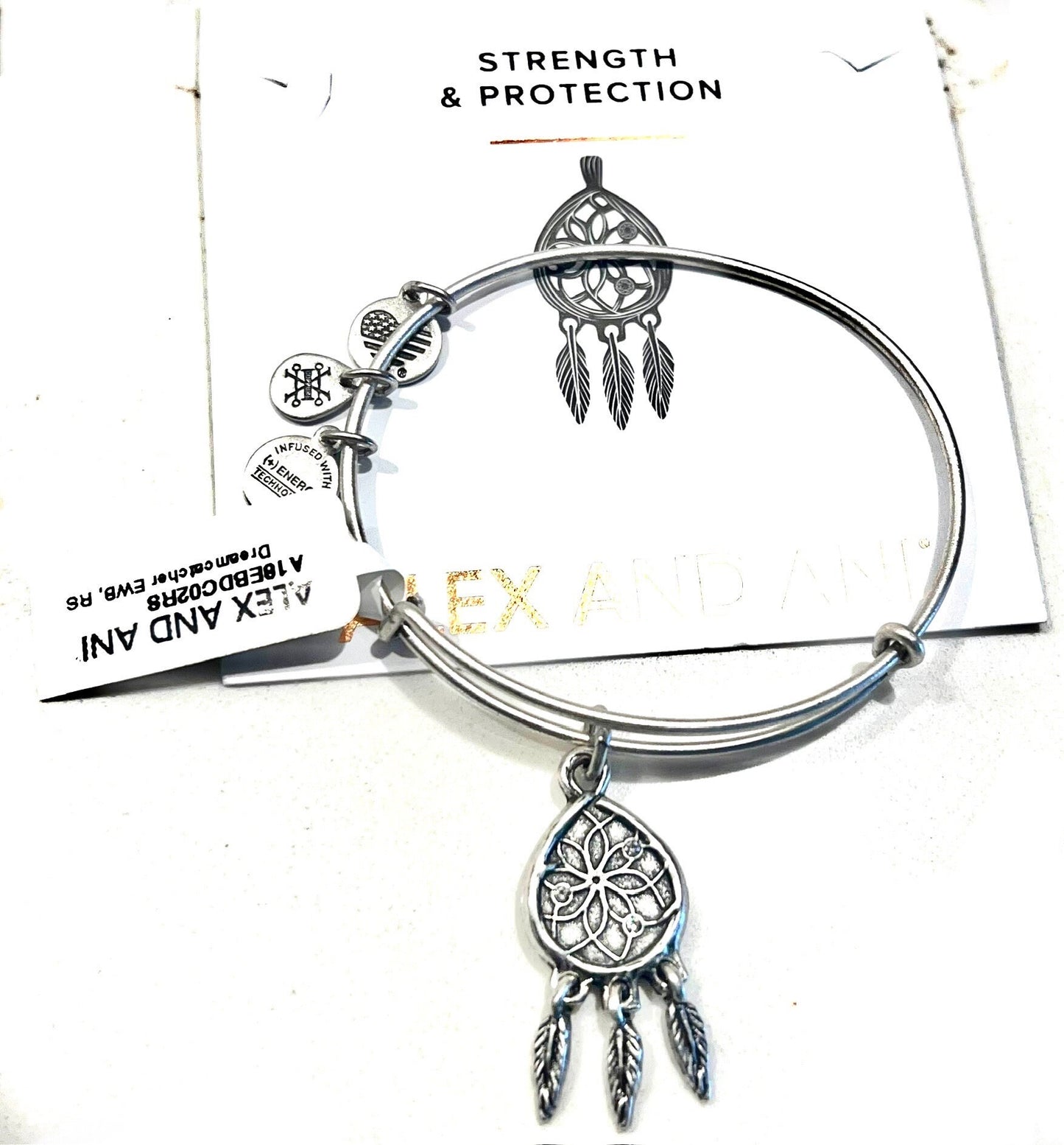 Alex and Ani - Dreamcatcher Charm Bangle, Swarovski Crystal Beads, Wear for Protection + Strength, Rafaelian Silver, Gift for Her NWT+Card