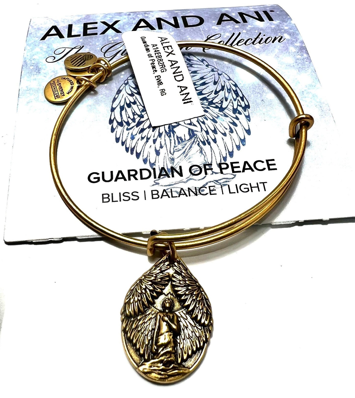 Alex and Ani - Guardian of Peace  Charm, Rafaelian Gold, Angel Bangle Bracelet, Adjustable & Stackable, NWT + Card, Collectors Gift for Her