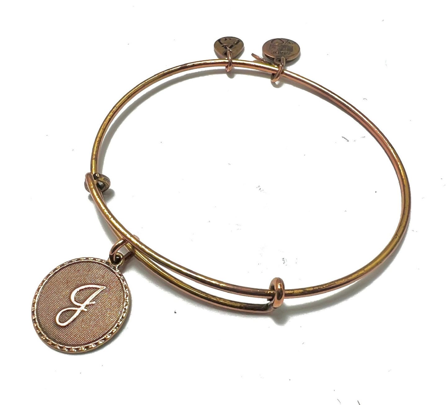 Alex and Ani - “J” Initial Bracelet Charm Bangle, Adjustable and Stackable, Rafaelian Gold/Silver, Collectors Gift, Retired Charm