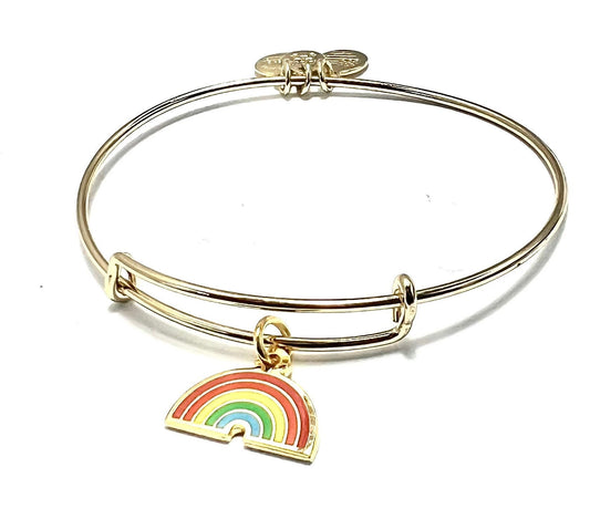 Alex and Ani - Color Infusion Rainbow Charm Bangle Bracelet, Show Pride, Shiny Gold/Silver, Collectable Gift for Her, NWT