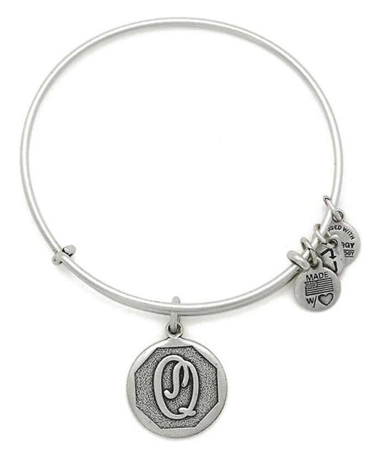 Alex and Ani - “Q” Initial Bracelet Charm Bangle, Adjustable & Stackable, Rafaelian Gold/Silver, Adjustable, Collector’s Gift for Her