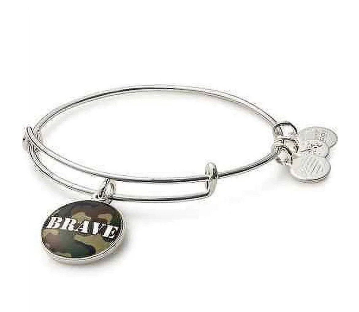 Alex and Ani - “Brave” Charm Bangle Bracelet - Shiny Rafaelian Rose Gold/Rafaelian Shiny Silver®, Adjustable, Collector’s Gift for Her