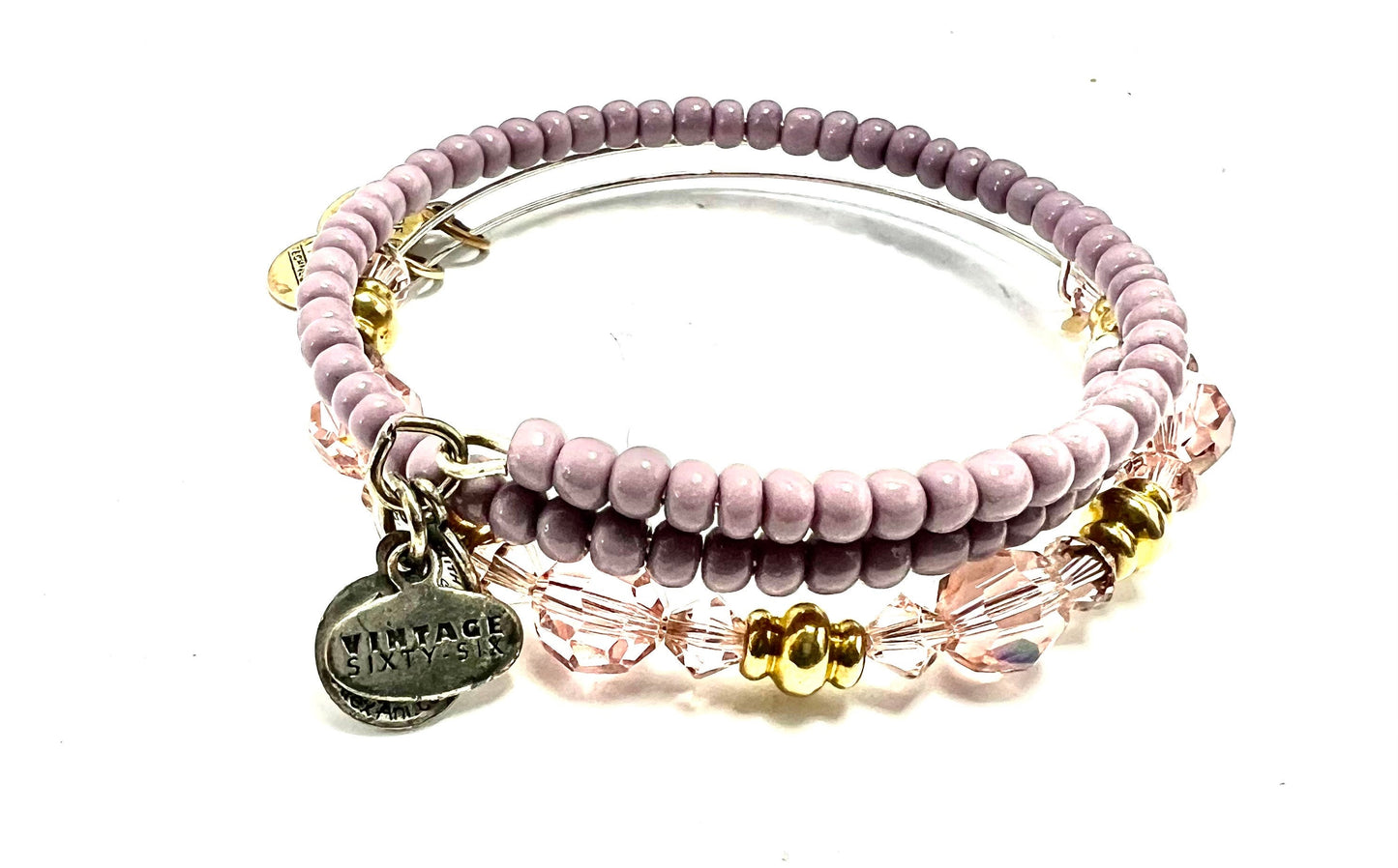 Alex and Ani - Matte Lavender Beaded Vintage 66 Wrap, Pink Swarovski Crystal w/Rafaelian Gold Beads, Bracelet Gift for Her - 2 for 1 Bundle