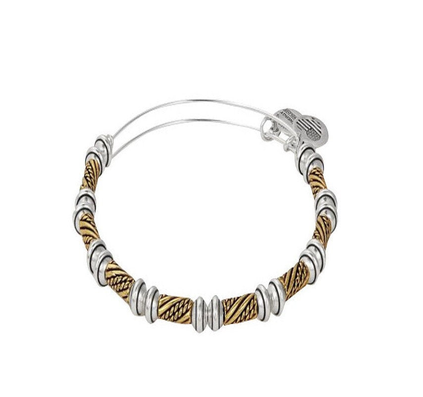 Alex and Ani - Quill Two Toned Rafaelian Gold/Silver Finish Beaded Bracelet Bangle, Stackable & Adjustable, Gift for Her, NWOT