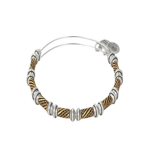 Alex and Ani - Quill Two Toned Rafaelian Gold/Silver Finish Beaded Bracelet Bangle, Stackable & Adjustable, Gift for Her, NWOT
