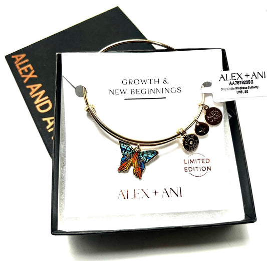 Alex and Ani - Chrysiridia Rhipheus Butterfly Charm Bangle Bracelet, Rafaelian Gold, NWT + Card & Box