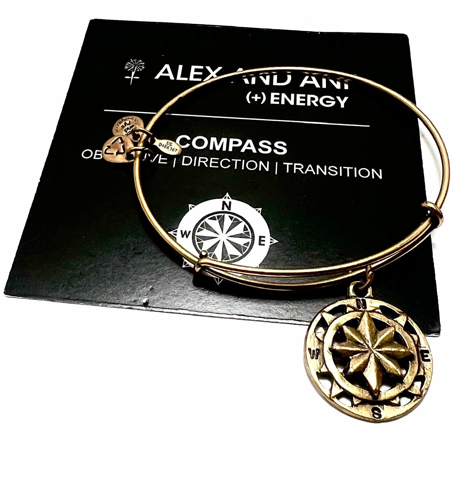 Alex and Ani - Compass Charm Silver Bangle Bracelet, 3 Different Styles, Rafaelian Silver, Meaningful Message, Collectors Gift For Her