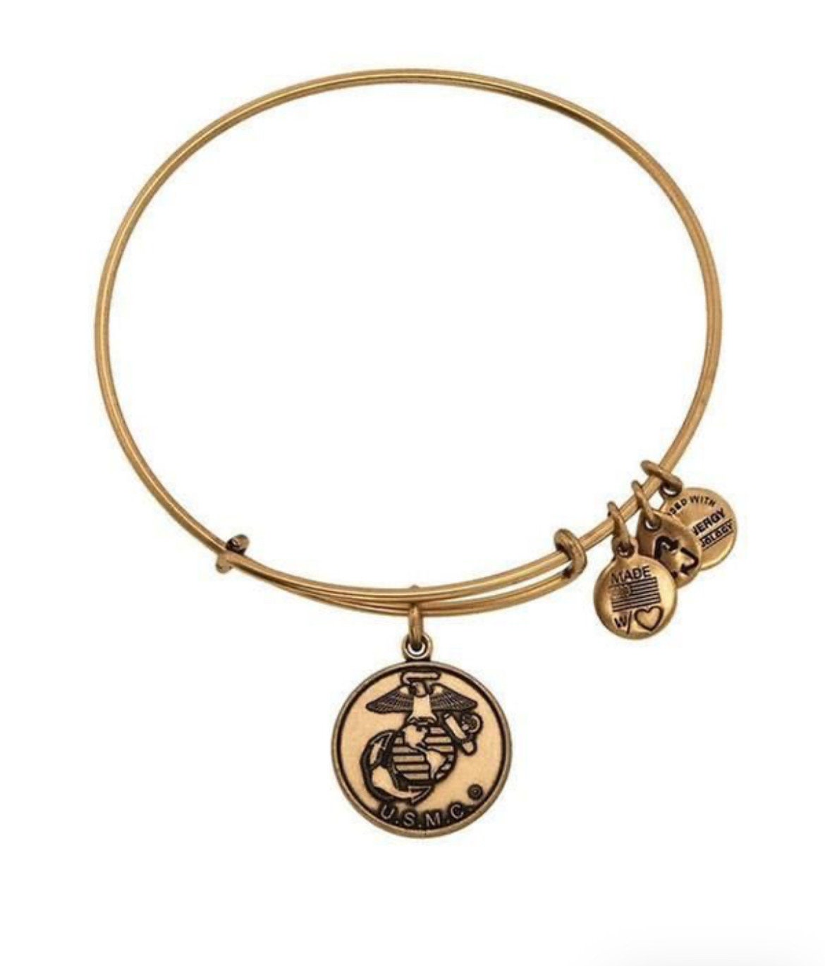 Alex and Ani - USMC Rafaelian Silver/Gold Charm, Semper Fidelis, Proud American, Armed Forces, Bangle Bracelet, Collector’s Gift for Her