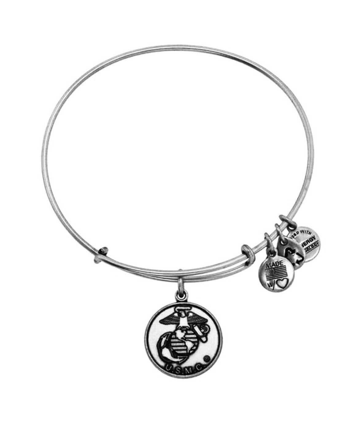 Alex and Ani - USMC Rafaelian Silver/Gold Charm, Semper Fidelis, Proud American, Armed Forces, Bangle Bracelet, Collector’s Gift for Her