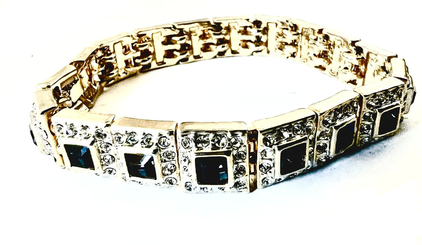 Paris Bijoux Simulated Faceted Sapphire & Rhinestone Bracelet, Wedding Bracelet For Bride, Bride’s Mother, Prom Bracelet, Gift for Her