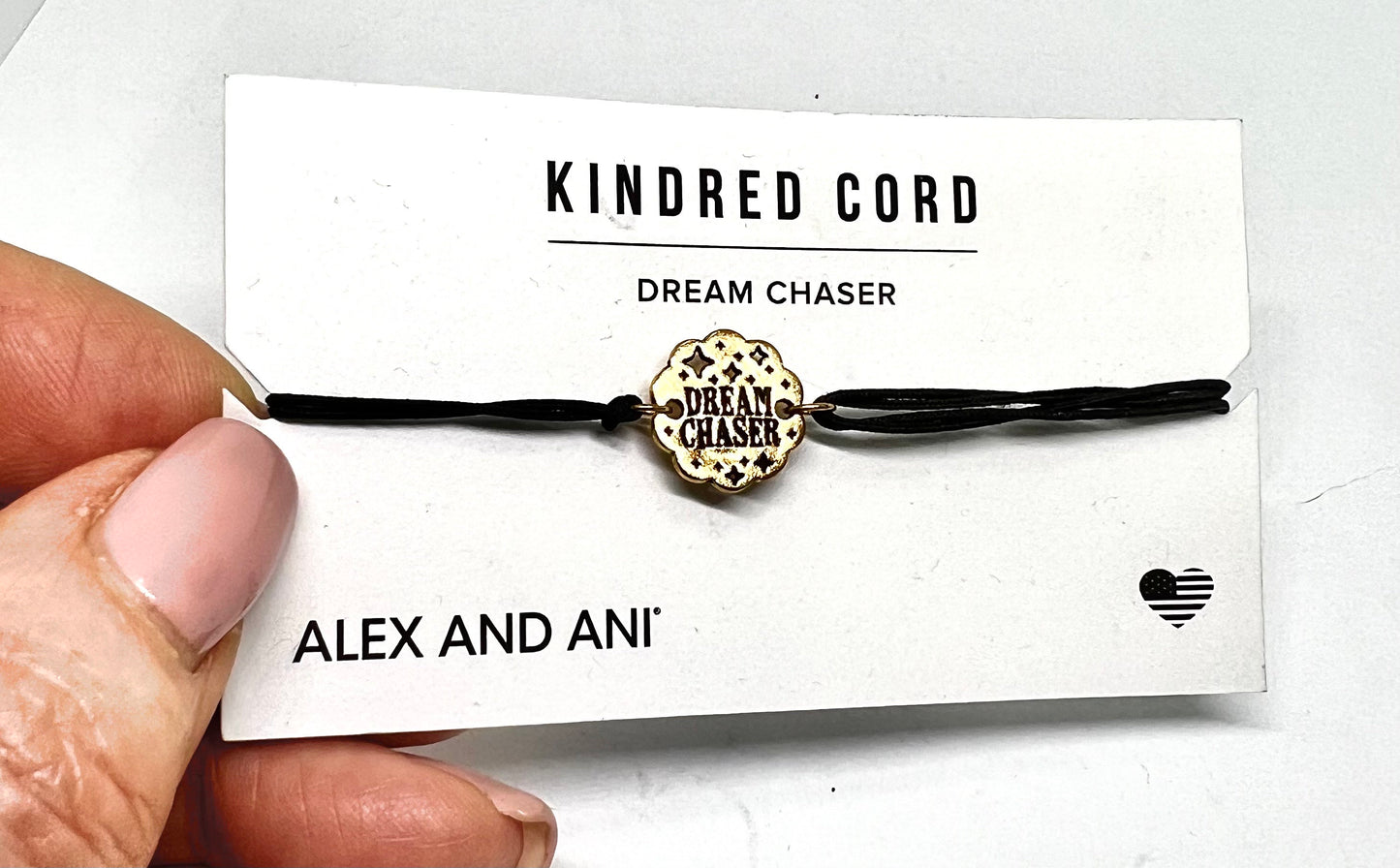 Alex and Ani - Dream Chaser Charm Kindred Pull Cord Bracelet,  .925 Sterling Silver, 14k Gold Plate, Black Cord Bracelet, NWT on Card