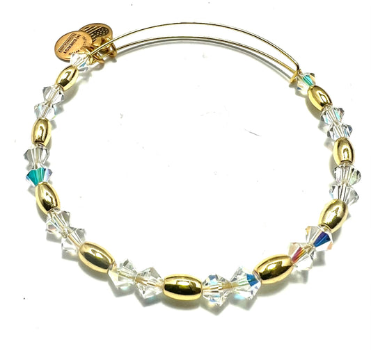 Alex and Ani - Aurora Borealis Crystal Beaded Bangle - Rafaelian Shiny Gold Finish, Swarovski Crystals and Silver Beads, Gift for Her NWOT