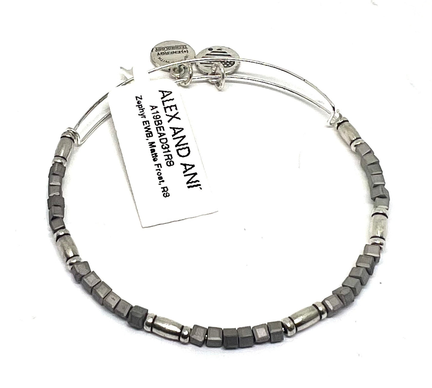 Alex and Ani - Zephyr Beaded Bangle in Rafaelian Silver, Matte Frost Slide, Adjustable Bracelet, Collector’s Gift for Her, NWT + Card & Box