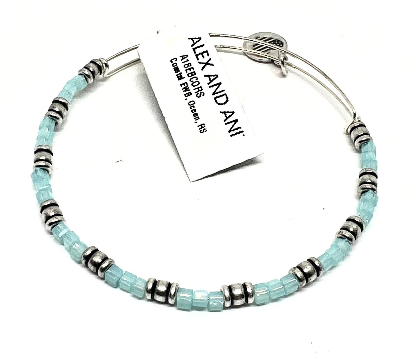 Alex and Ani - Coastal Beaded Bangle in Rafaelian Silver, Ocean Slide, Adjustable Bracelet, Collector’s Gift for Her, NWT + Card & Box