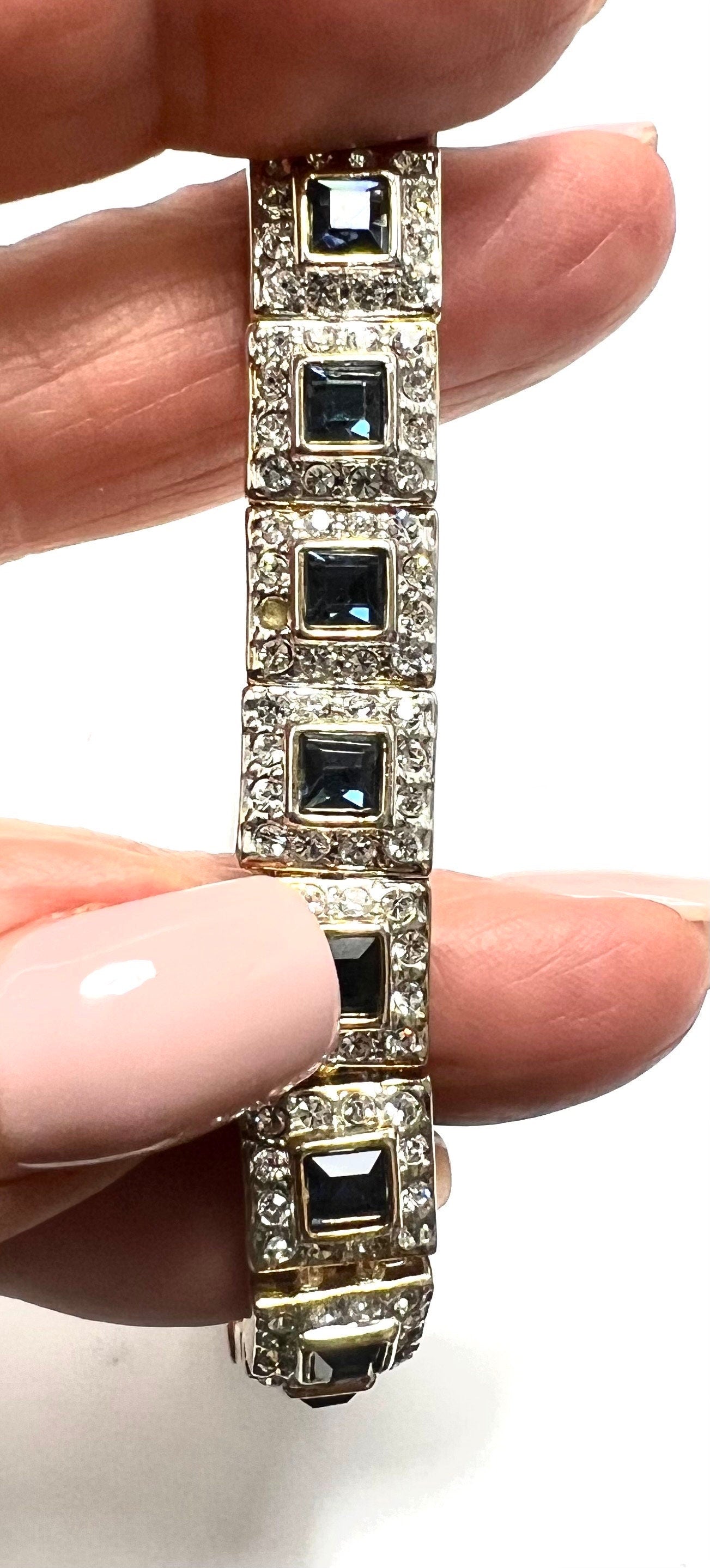 Paris Bijoux Simulated Faceted Sapphire & Rhinestone Bracelet, Wedding Bracelet For Bride, Bride’s Mother, Prom Bracelet, Gift for Her