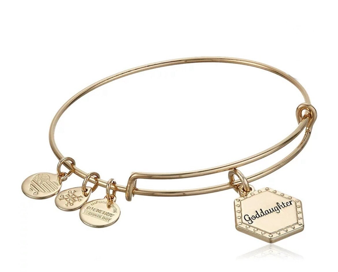 Alex and Ani - Because I Love You Goddaughter IV Charm Bangle Bracelet, Rafaelian Gold Stackable & Adjustable, Collectable Gift For Her, NWT