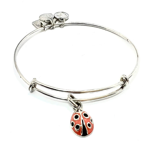 Alex and Ani - The Lady Bug Bracelet Charm Bangle Color Infusion,  Adjustable and Stackable, Shiny Silver, Collectable Gift for Her, EUC