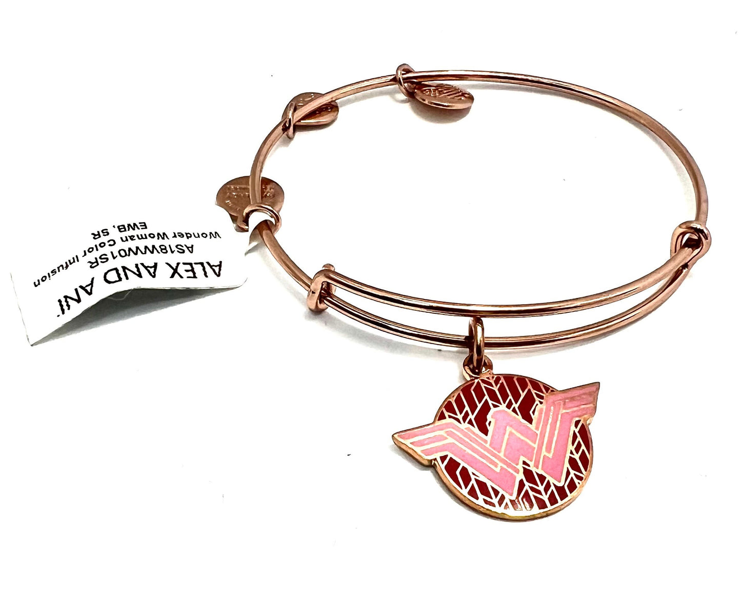 Alex and Ani - Wonder Woman Color Infusion Bangle Bracelet, Enamel and Cloisonné - Shiny Rafaelian Rose Gold, NWT, Collectable Gift for Her