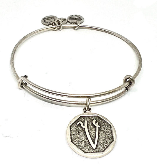 Alex and Ani - “V” Initial Bracelet Charm Bangle, Rafaelian Gold/Silver® or Retired Rafaelian Gold® Stackable, Bracelet, Gift for Her