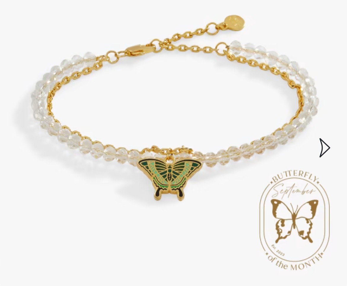 Alex and Ani - Emerald Swallowtail Butterfly Double Charm Bangle, Rafaelian Gold w/Swarovski Crystal Bracelet