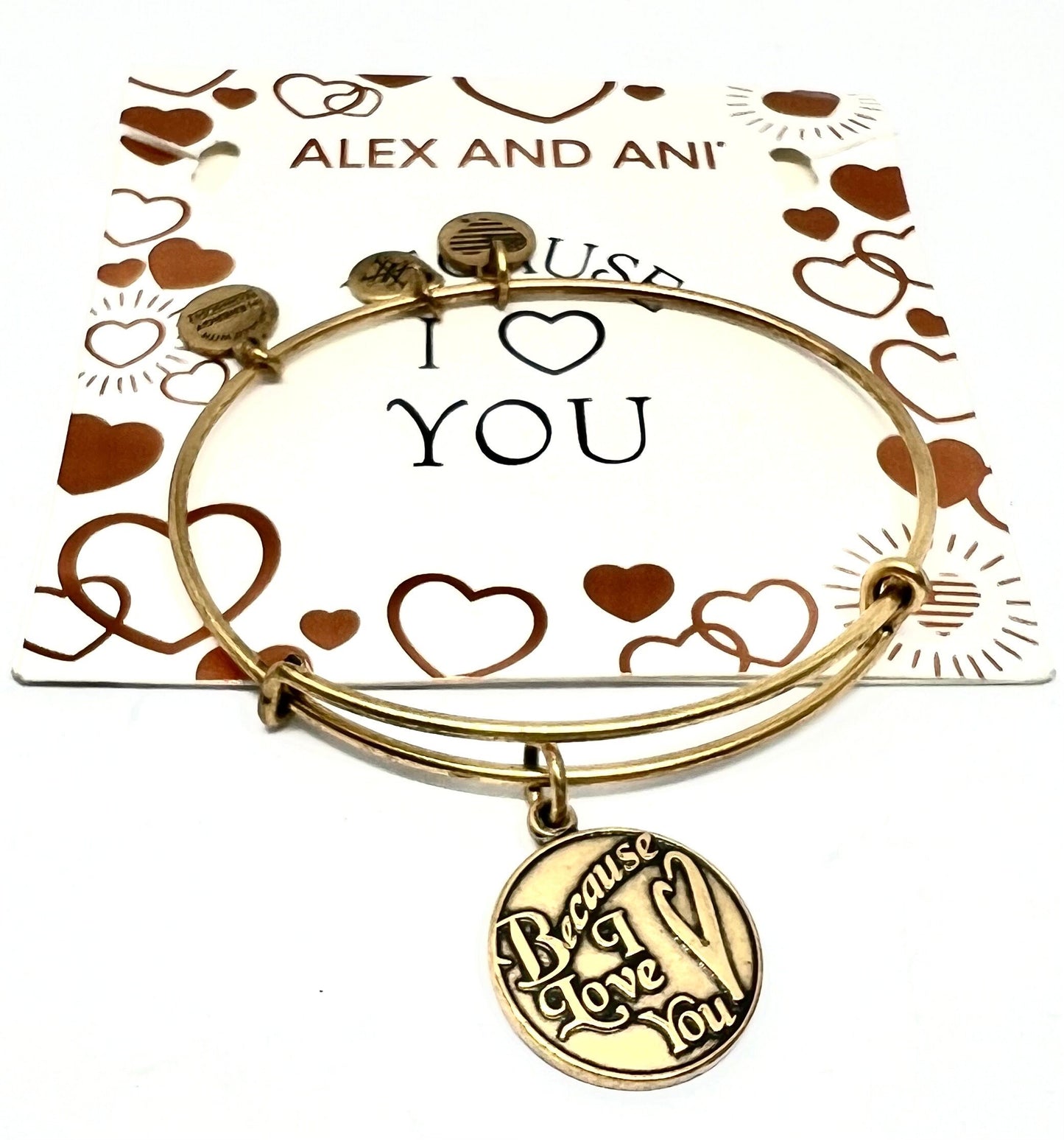 Alex and Ani - Because I Love You Charm Bangle Bracelet, Rafaelian Gold, Adjustable, Collector’s Gift For Her, NWOT