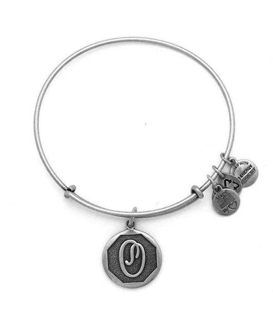 Alex and Ani - “O” Initial Bangle Bracelet, in Rafaelian Silver, Stackable, Adjustable, Collectable Gift for Her