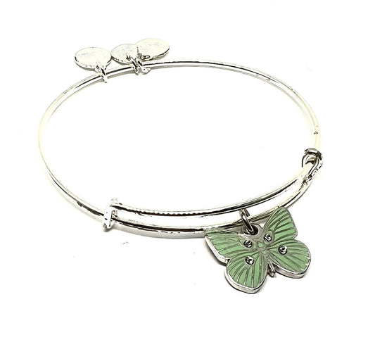 Alex and Ani - Rare Green Butterfly Charm Bangle Bracelet with Swarovski Adornments , Rafaelian Silver