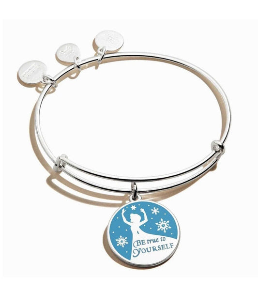 Alex and Ani - Disney Park Exclusive - Disney Princesses, Elsa Charm Bangle Bracelet Shiny Silver, Collectable, NWT + Card, Comes in Box