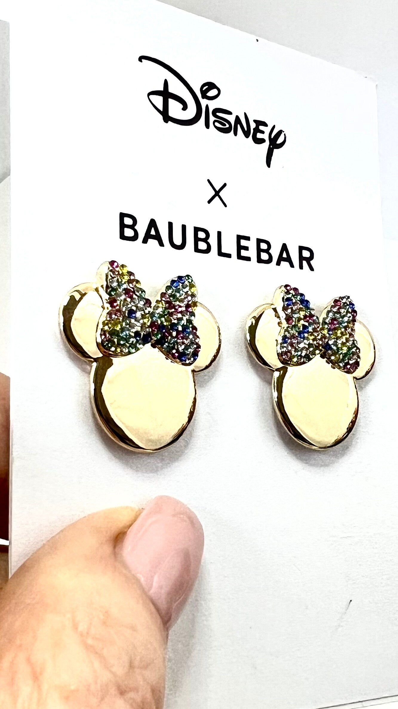 Disney X Baublebar Multicolored Minnie Mouse Silhouette Pierced Stud Earrings with Multicolored Crystal Bow, Collectable Gift For Her, NWOT