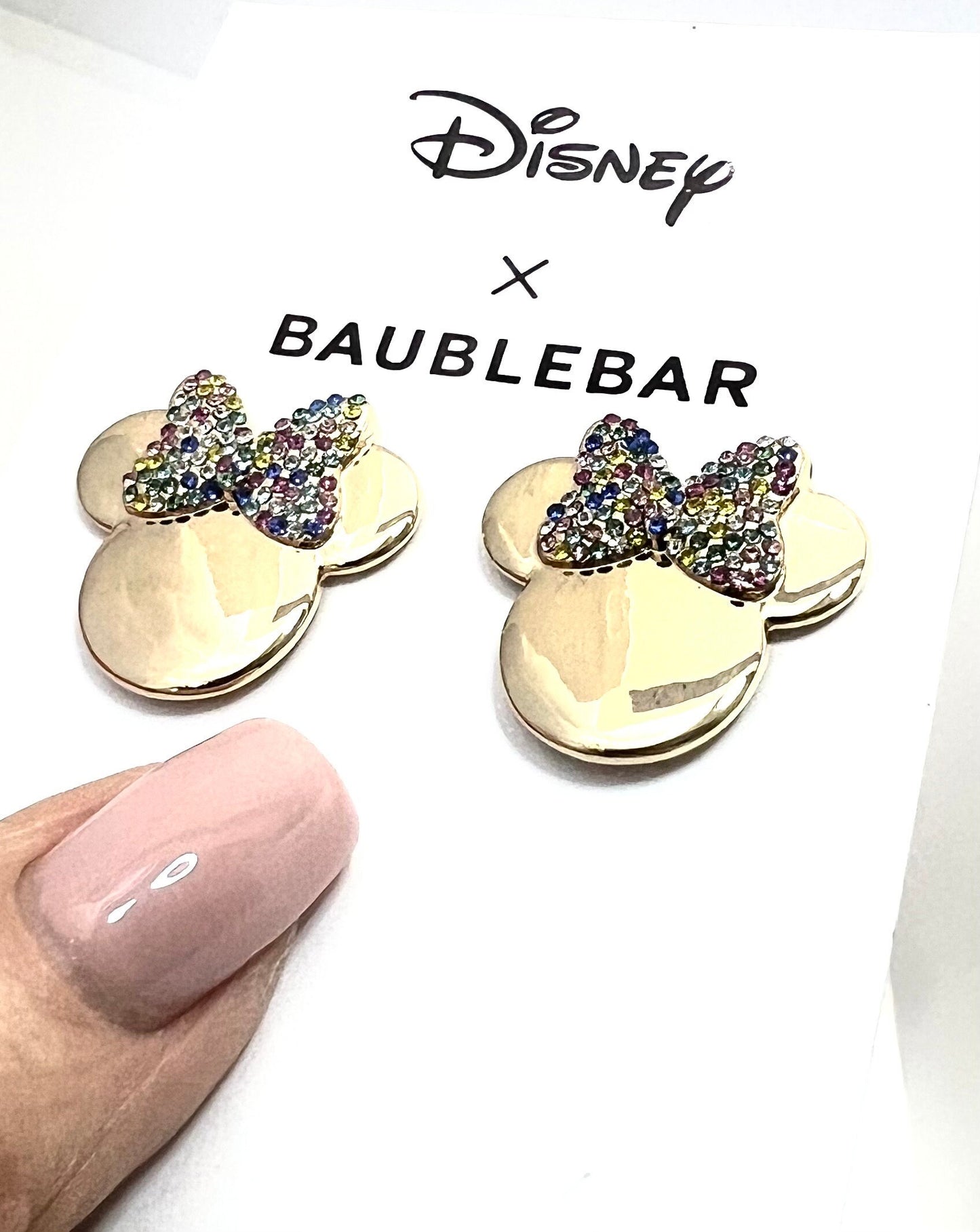 Disney X Baublebar Multicolored Minnie Mouse Silhouette Pierced Stud Earrings with Multicolored Crystal Bow, Collectable Gift For Her, NWOT