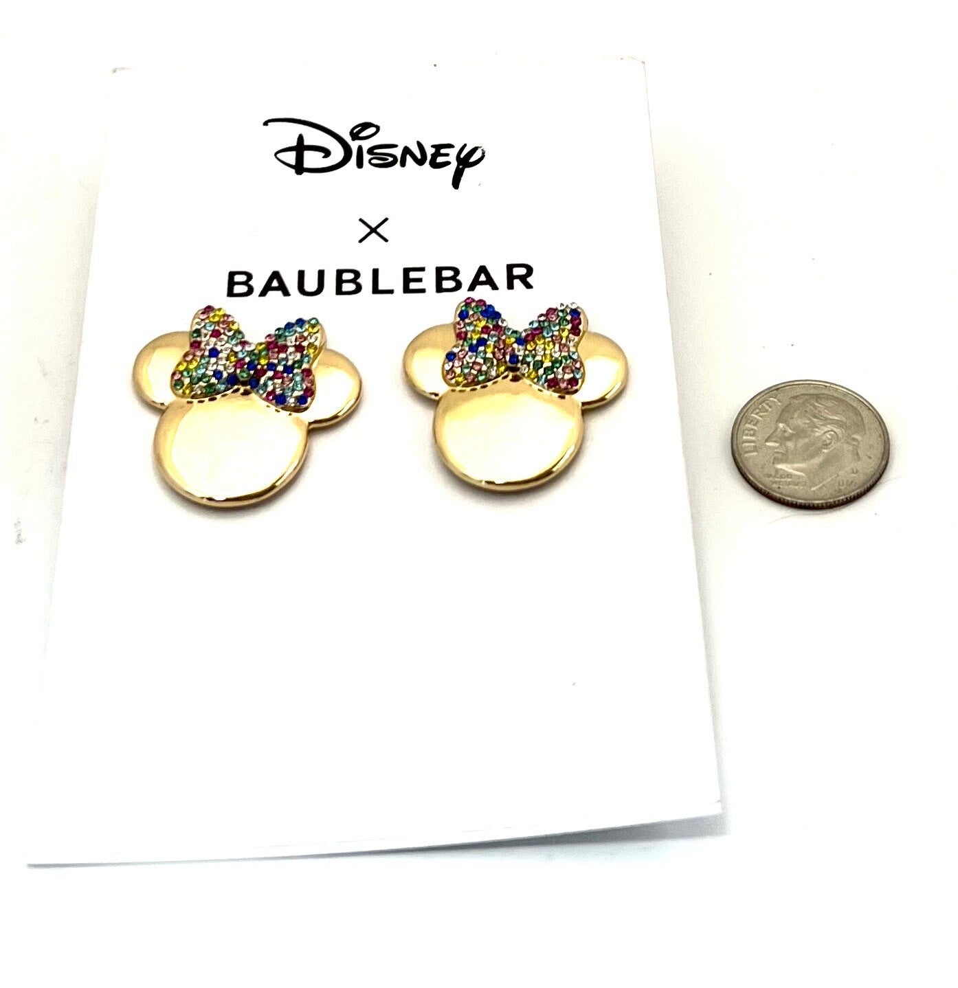 Disney X Baublebar Multicolored Minnie Mouse Silhouette Pierced Stud Earrings with Multicolored Crystal Bow, Collectable Gift For Her, NWOT