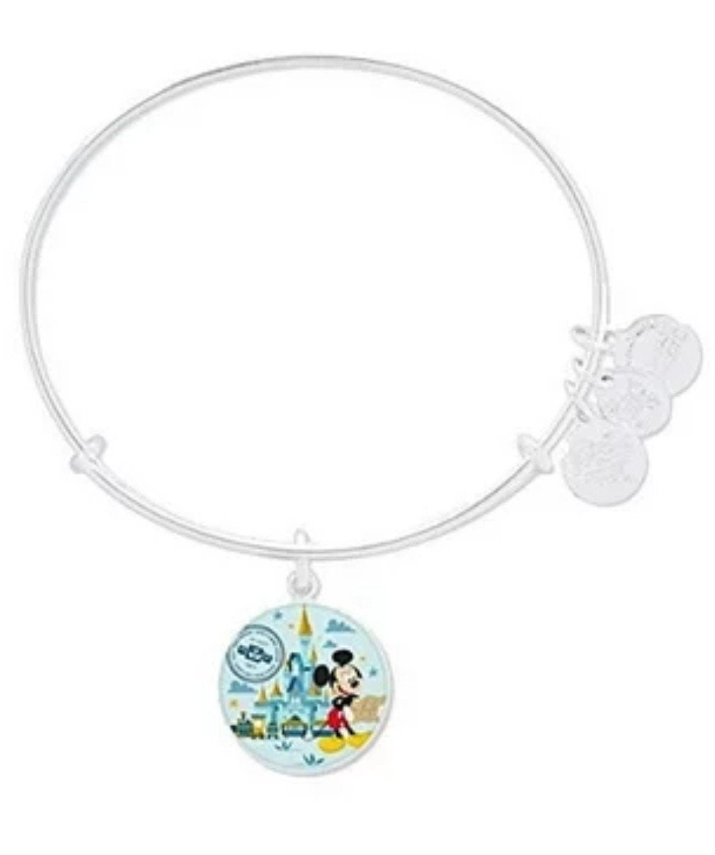 Alex and Ani - Disney Park Exclusive Bracelet - Walt Disney World, Mickey Mouse Passport, Shiny Silver Charm Bangle, Collectable Womans Gift