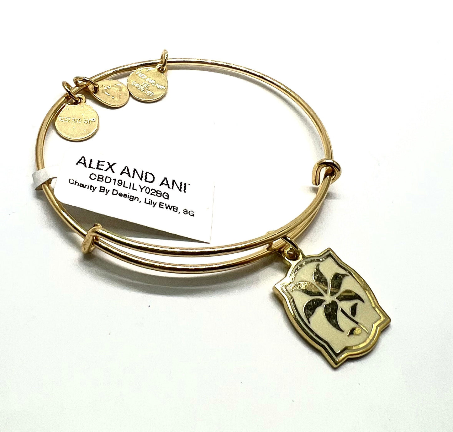 Alex and Ani - Color Infision Lily Charm in Shiny Gold, Adjustable & Stackable, Expandable Bangle Bracelet, Collectable Gift for Her, NWT