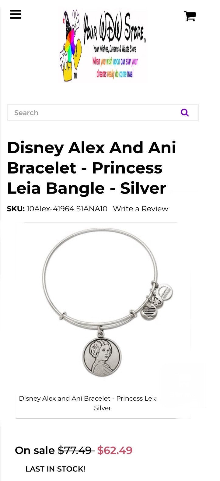 Alex and Ani - Disney Exclusive Star Wars - Princess Leia Charm Bangle Bracelet, Rafaelian Silver, NWOT, Collectable Gift for Her