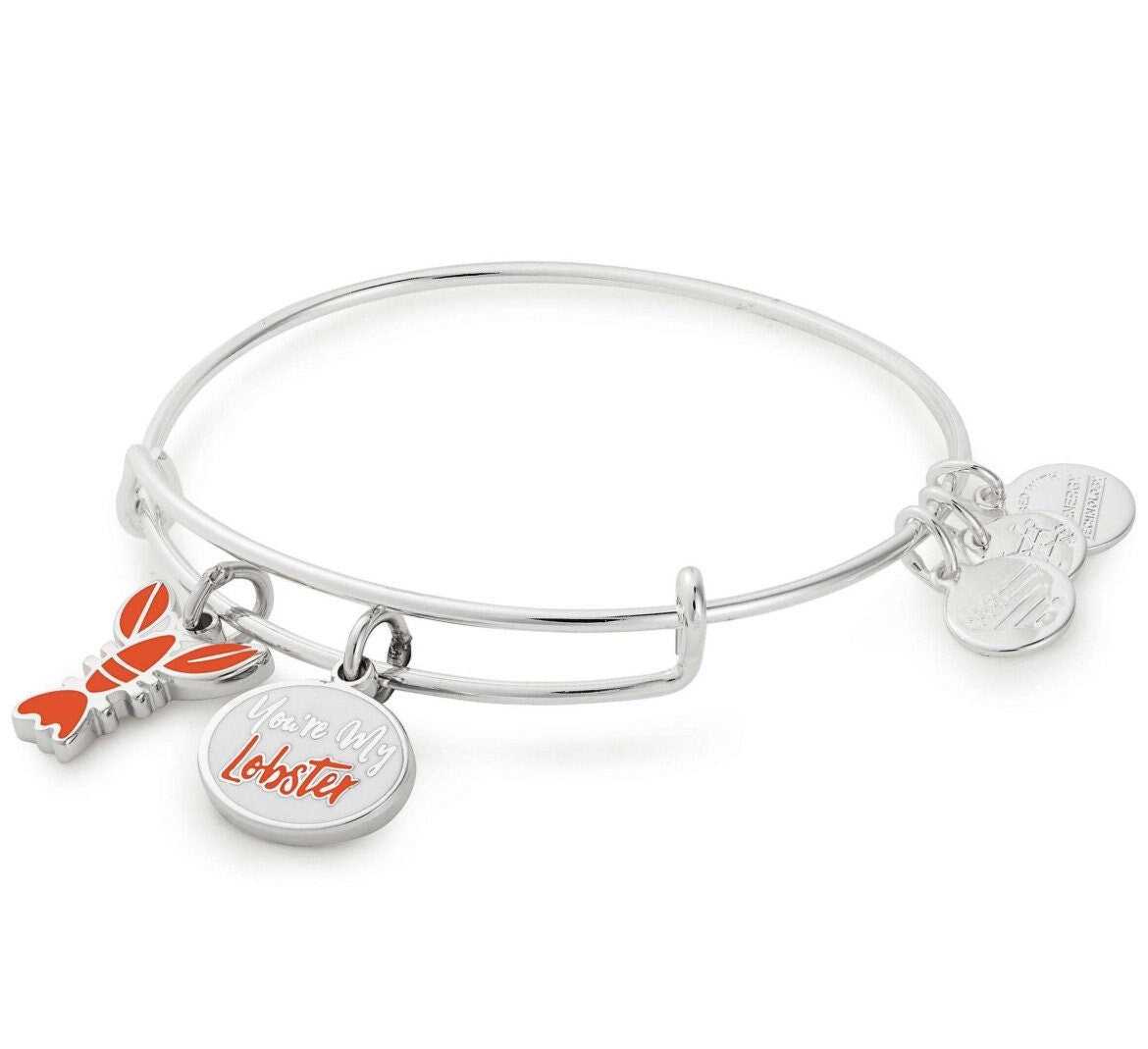 Alex and Ani - “You're My Lobster” Duo Charm from the Show FRIENDS Bangle, Shiny Silver, Stackable, Collectable Bracelet, Gift for Her NWOT