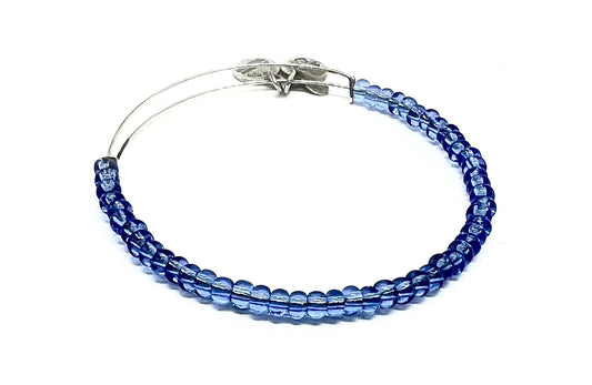 Alex and Ani - Blue Glass Beaded Bangle Bracelet, Rafaelian Silver NWOT, Adjustable & Stackable, Collectable Gift for Her,