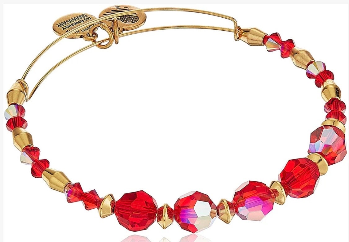 Alex and Ani - Color Pallet Poinsettia Adorned with Red Swarovski Crystal Beaded Bangle - Shiny Gold/Silver Finish, Gift for Her NWOT