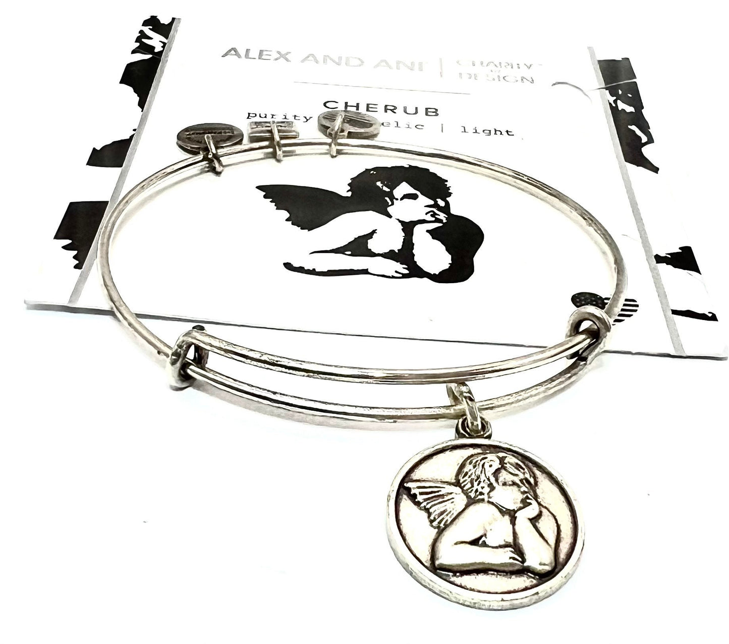 Alex and Ani - Cherub Charm Bangle Bracelet, Rafaelian Silver/Gold, Stackable, Adjustable, Expandable, NWOT + Card, Collectable Gift for Her