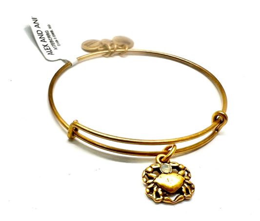 Alex and Ani - Crab Charm II, Cancer Zodiac Charm, Rafaelian Gold Finish with Swarovski Crystal, Collectable Gift For Her, NWT