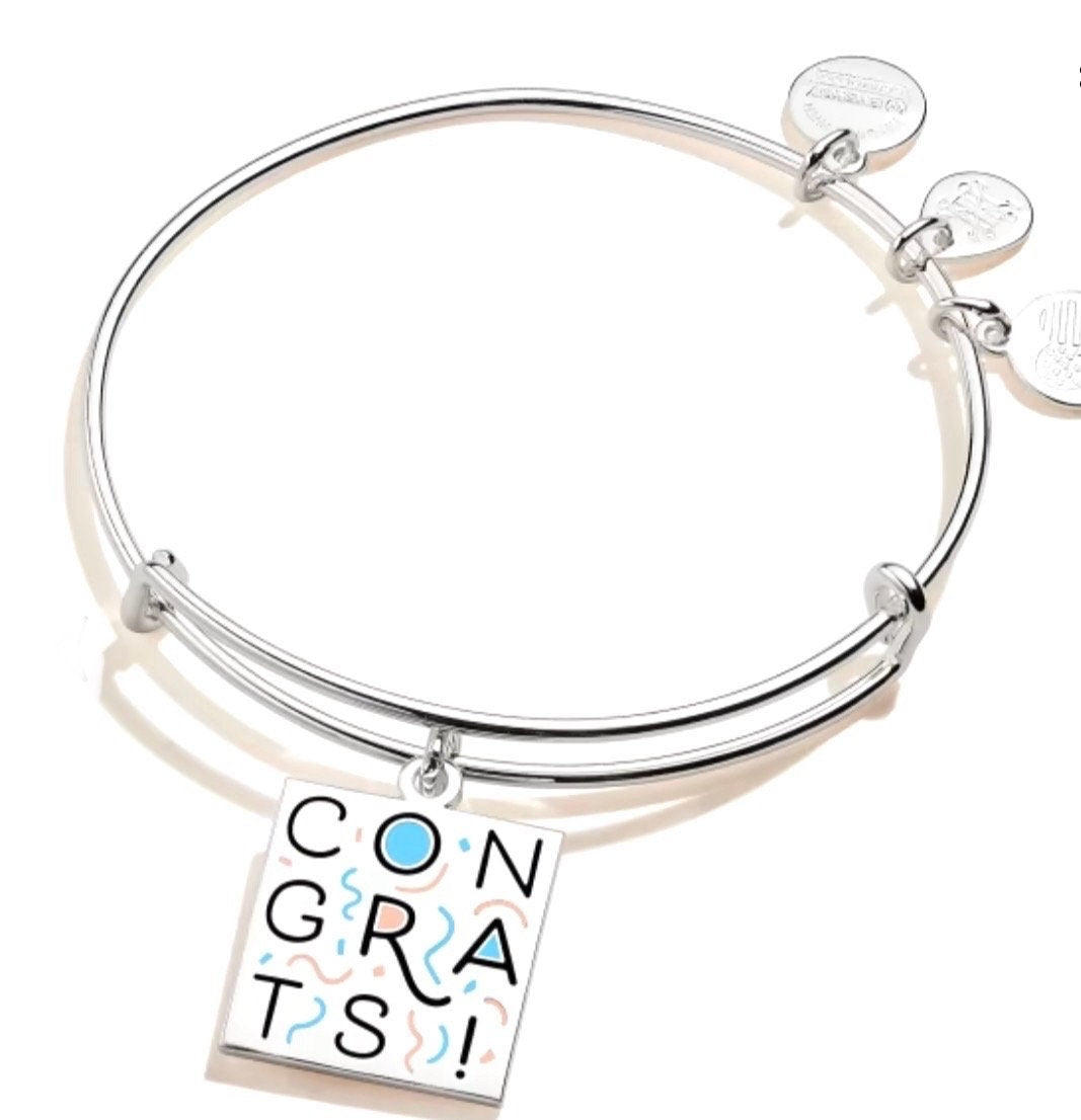 Alex and Ani - Color Infusion - Words Are Powerful, “Congrats” Charm Bangle, Shiny Silver, Swarovski Crystal, Collectable, Gift for Her