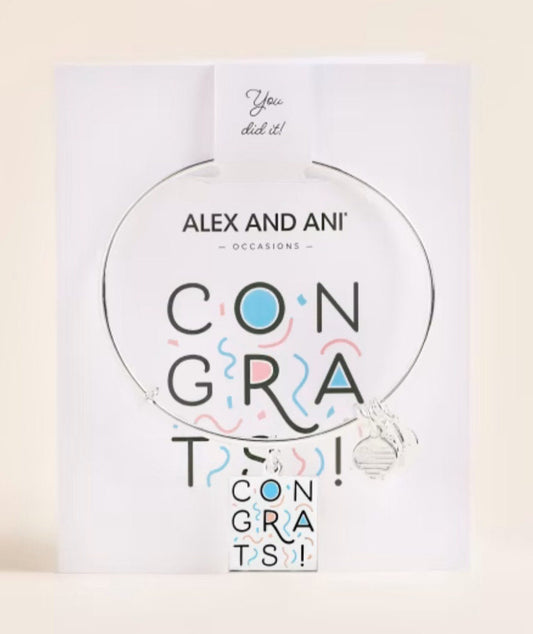 Alex and Ani - Color Infusion - Words Are Powerful, “Congrats” Charm Bangle, Shiny Silver, Swarovski Crystal, Collectable, Gift for Her