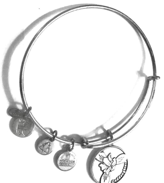 Alex and Ani - Goddaughter with Iris Charm Bangle Bracelet, Rafaelian Silver Stackable & Adjustable, Collectable Gift For Her, EUC